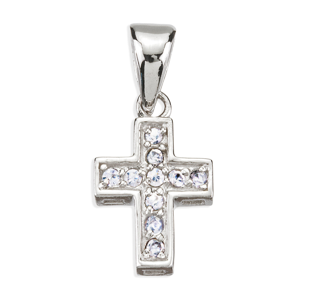 Small Cross Necklace with Cubic Zirconia, Sterling Silver