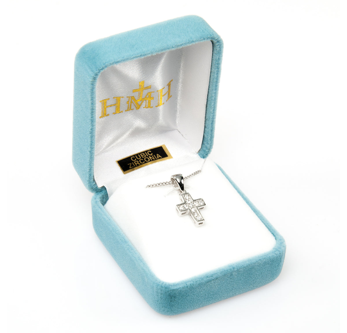 Small Cross Necklace with Cubic Zirconia, Sterling Silver