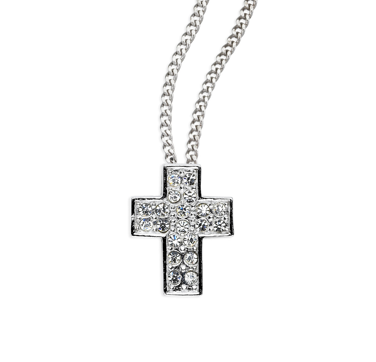 Medium Crystal Cross Necklace with Cubic Zirconia, Sterling Silver