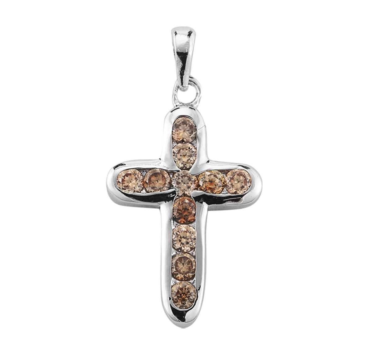 Champagne Crystal Cubic Zirconia Cross Necklace, Sterling Silver