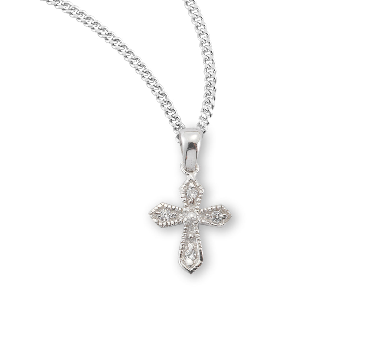 Sterling Silver Small Cross Pendant with CZ Crystal