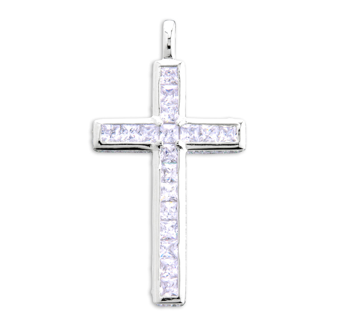 Simple Cross Necklace with Settings, Sterling Silver