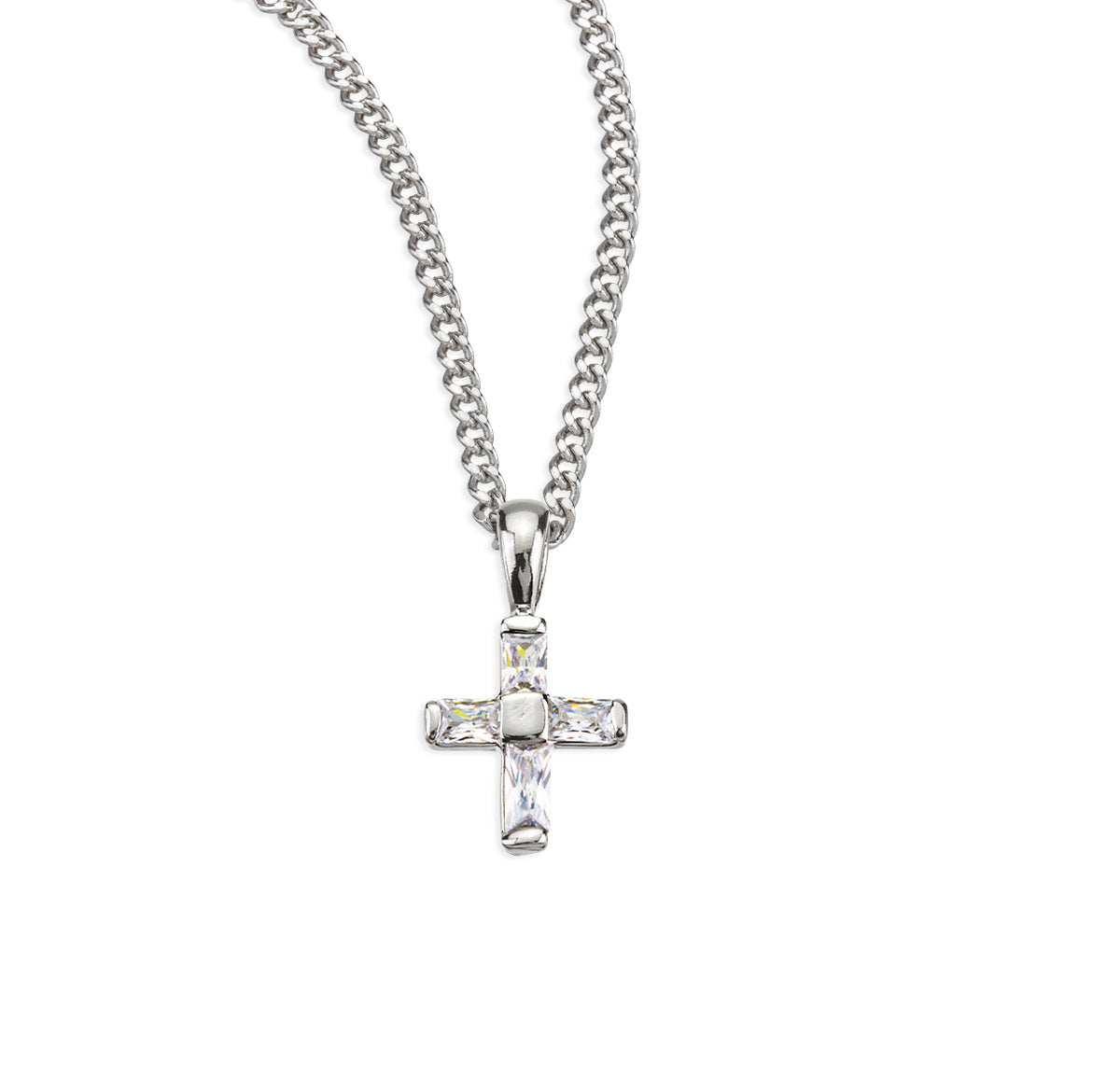 Small Cross Necklace with Settings, Sterling Silver