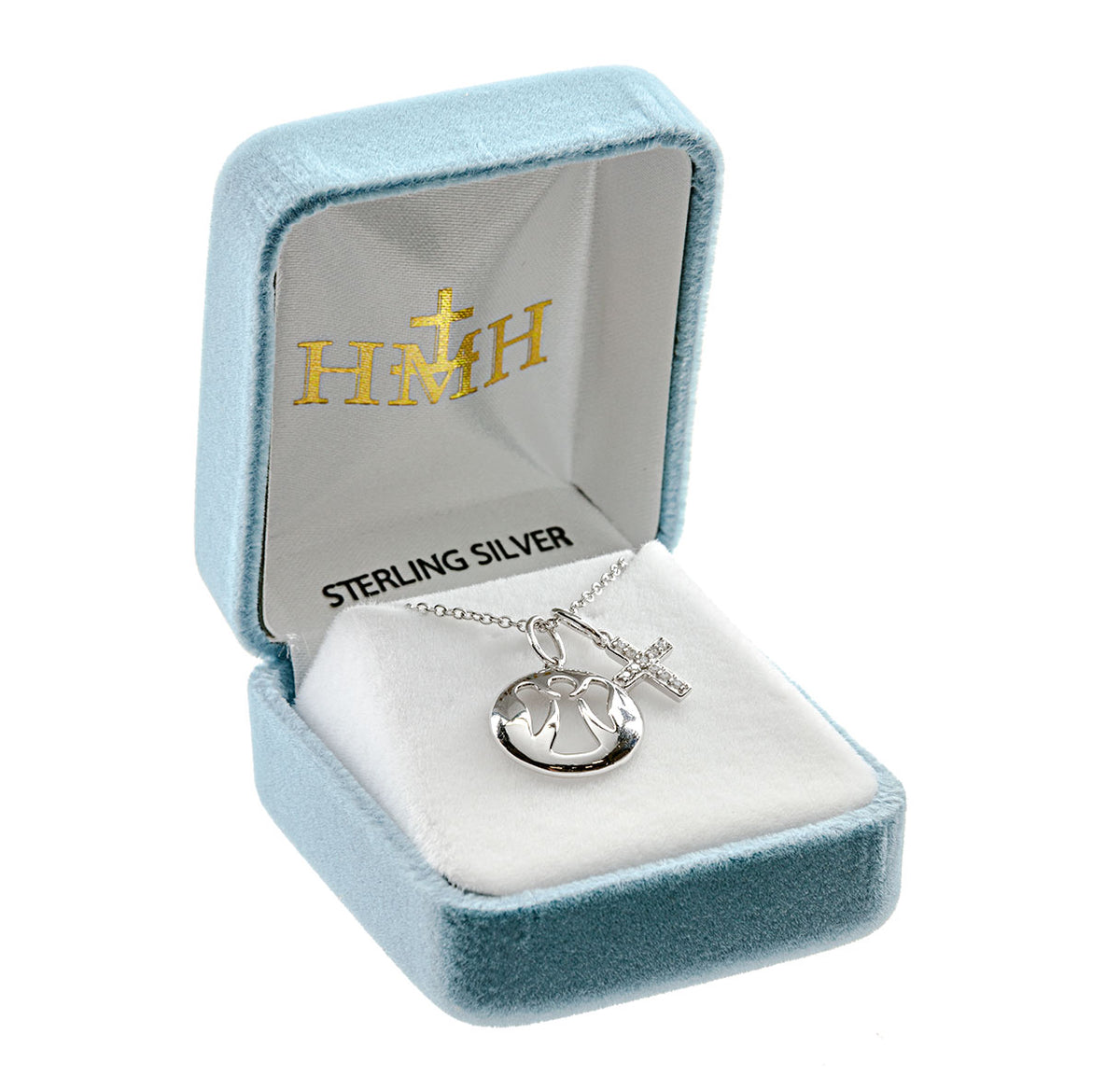 Child's Guardian Angel Medal and Cross Charm Necklace, Sterling Silver