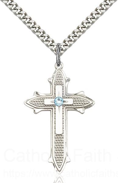 Large Textured Cross Pendant with 3mm Swarovski bead Birthstone Option for Women