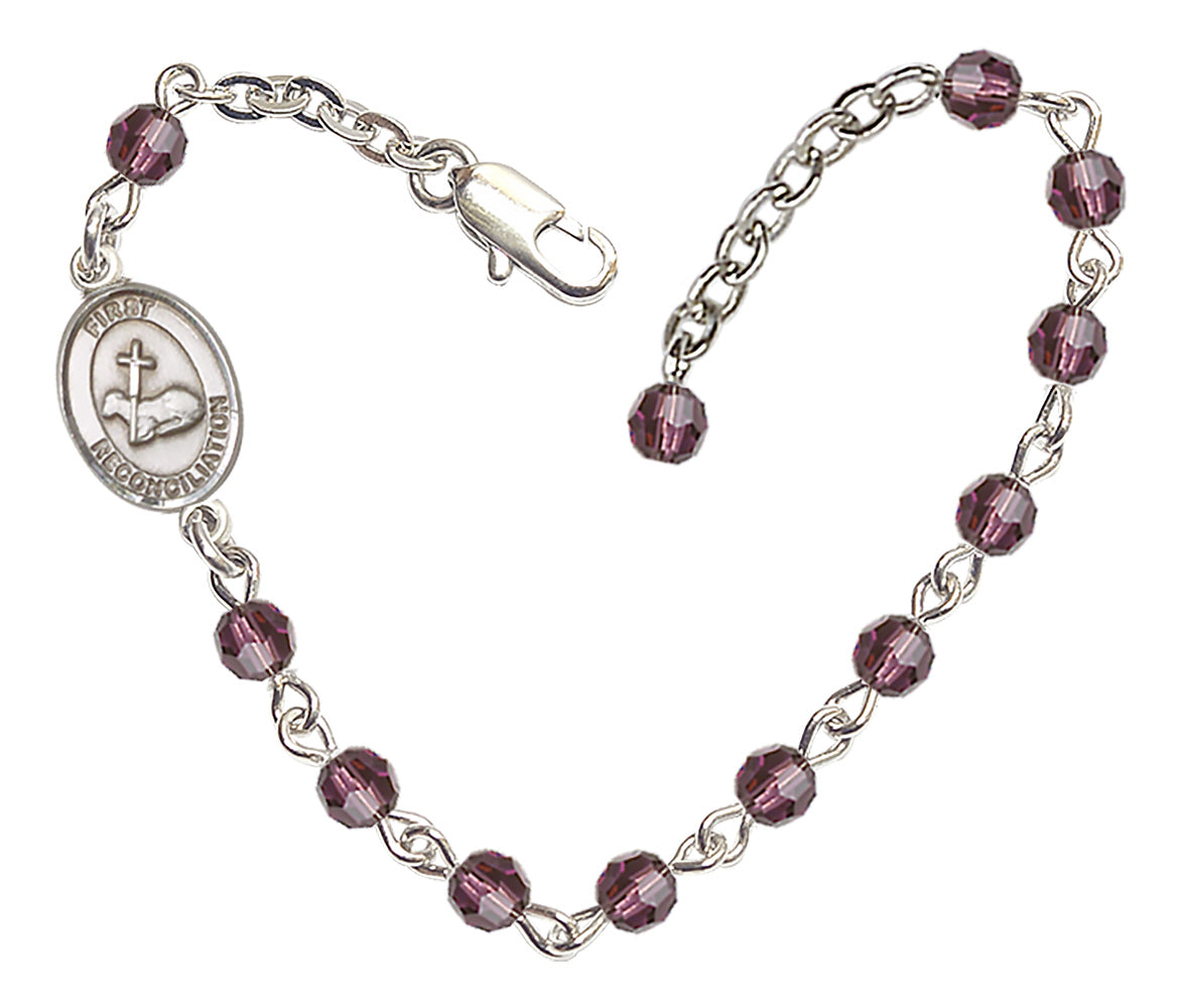 First Reconciliation Beaded Bracelet - Silver Plate - February - Amethyst