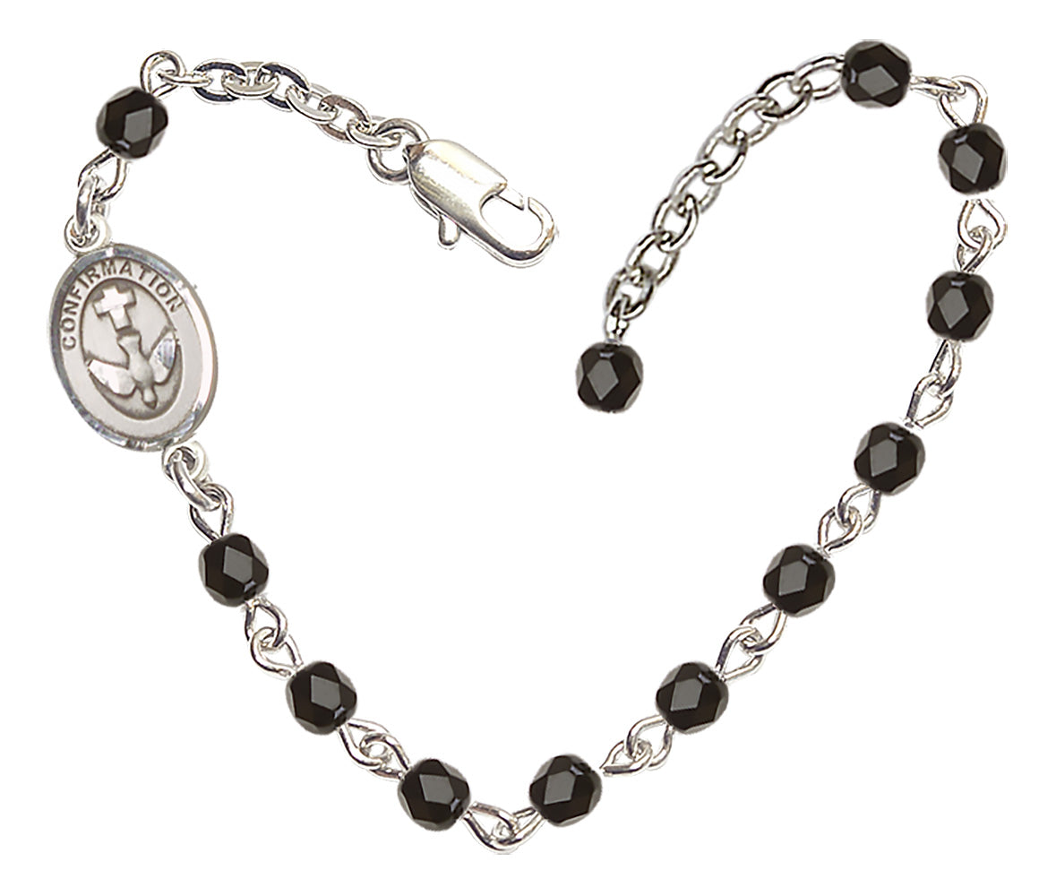 Confirmation Beaded Bracelet - Silver Plate - Black