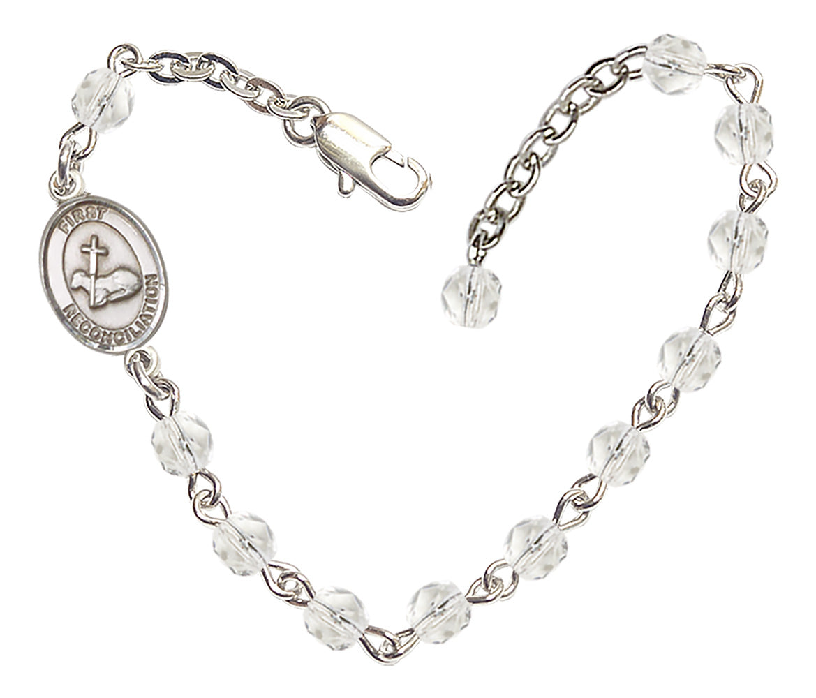 First Reconciliation Beaded Bracelet - Silver Plate - April - Crystal
