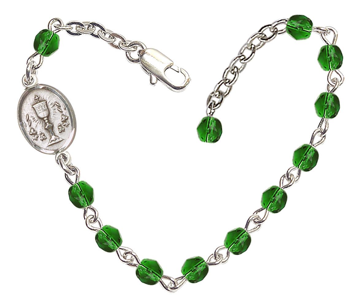 Chalice Beaded Bracelet - Silver Plate - May - Emerald