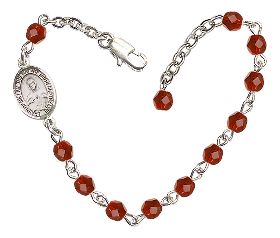 Scapular Beaded Bracelet - Silver Plate - July - Ruby