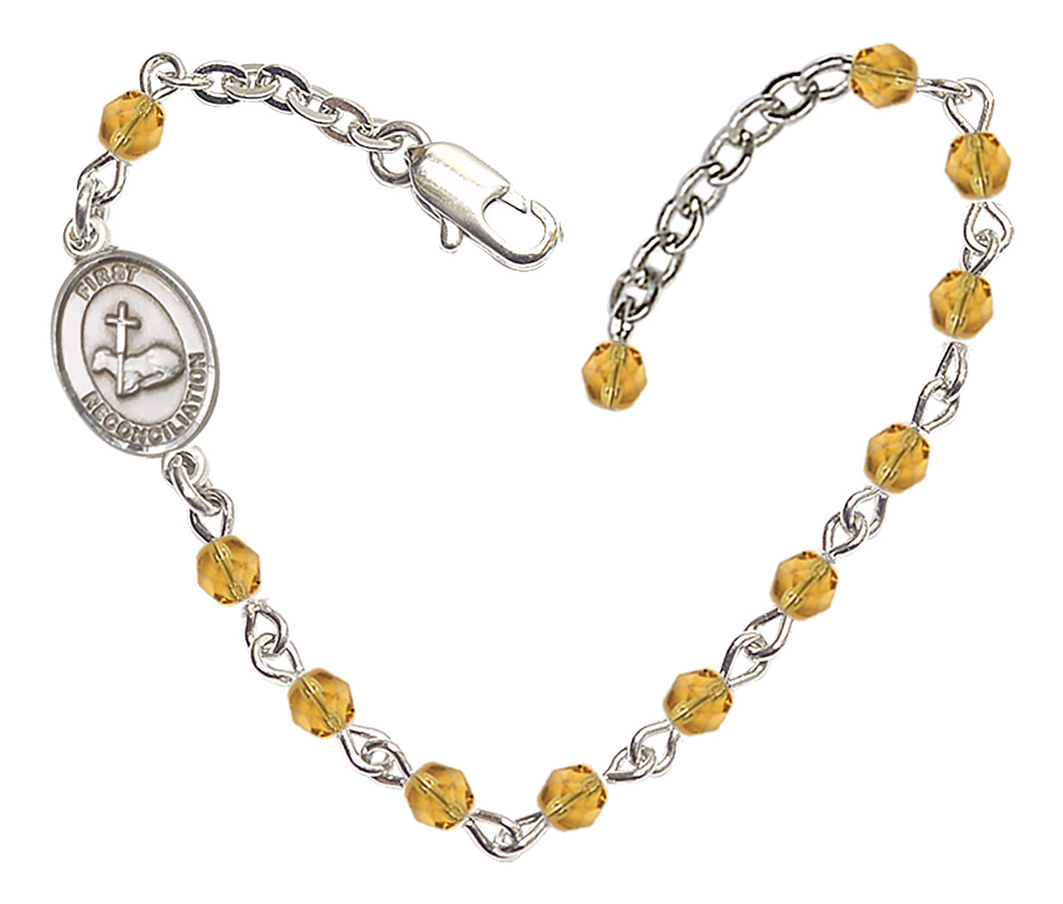 First Reconciliation Beaded Bracelet - Silver Plate - November - Topaz