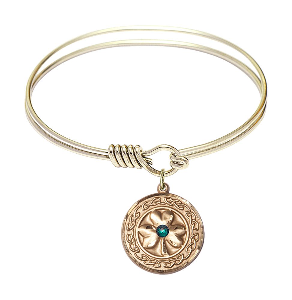 Shamrock Bangle Bracelet with Celtic Knot Border Charm