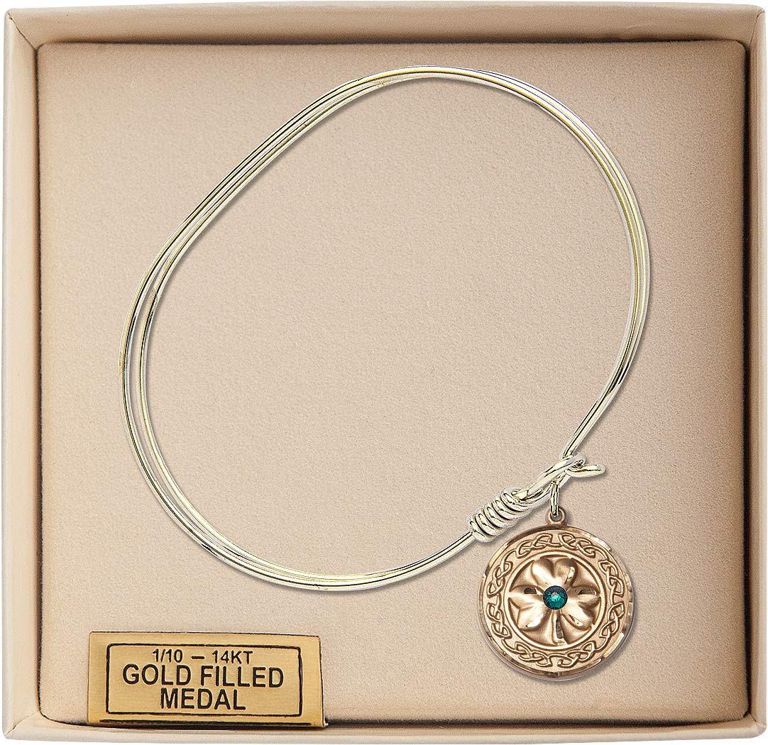 Shamrock Bangle Bracelet with Celtic Knot Border Charm