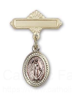 Pink Miraculous Charm and Polished Engravable Badge Pin