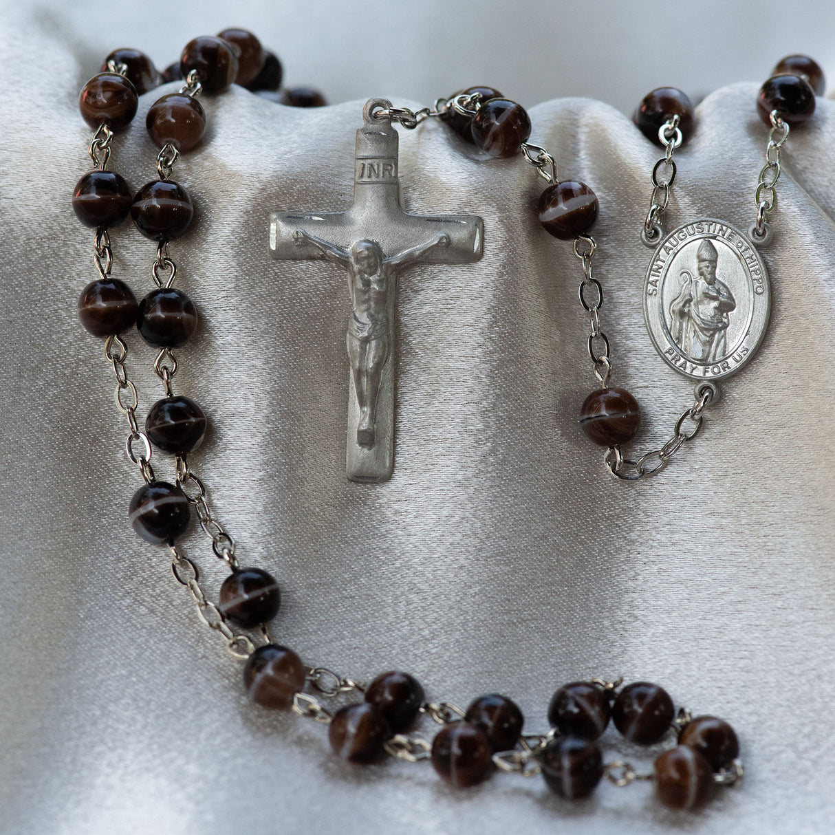 St. Augustine Silver Plated Rosary for Men