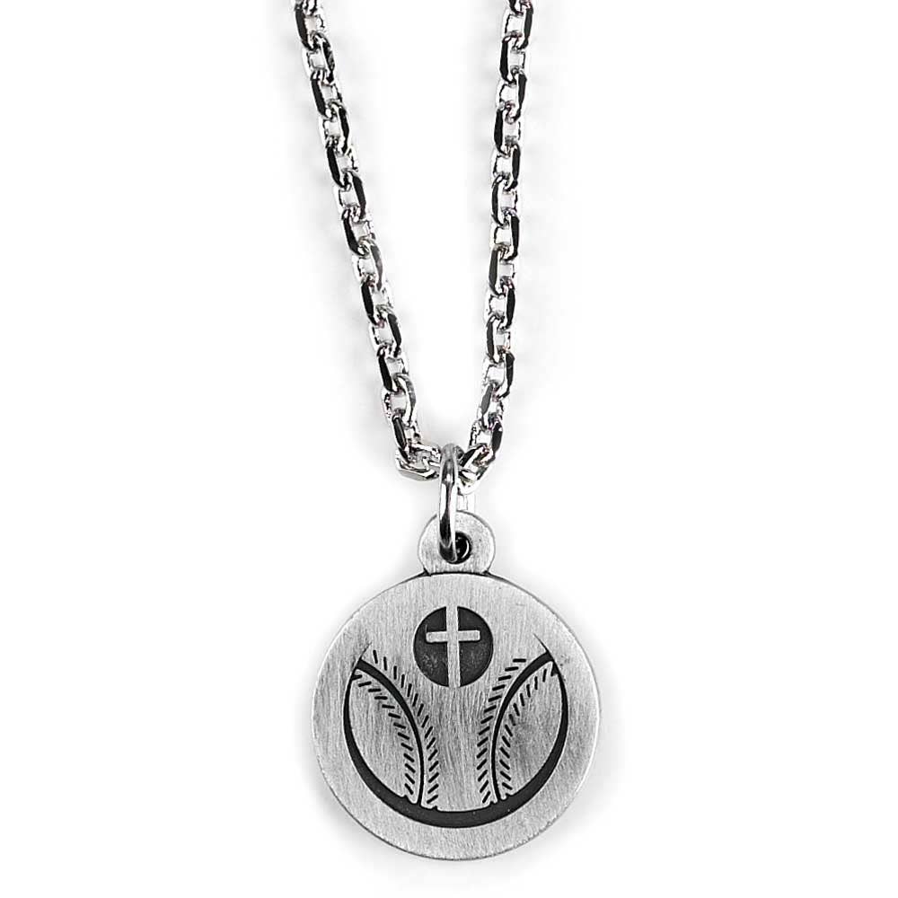 Home Run Baseball Cross Necklace, Stainless Steel, 20-Inch Chain