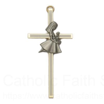 First Communion Cross Girl's in Brass - 4 inch