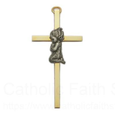 4" Brass Baptism Cross - Girl