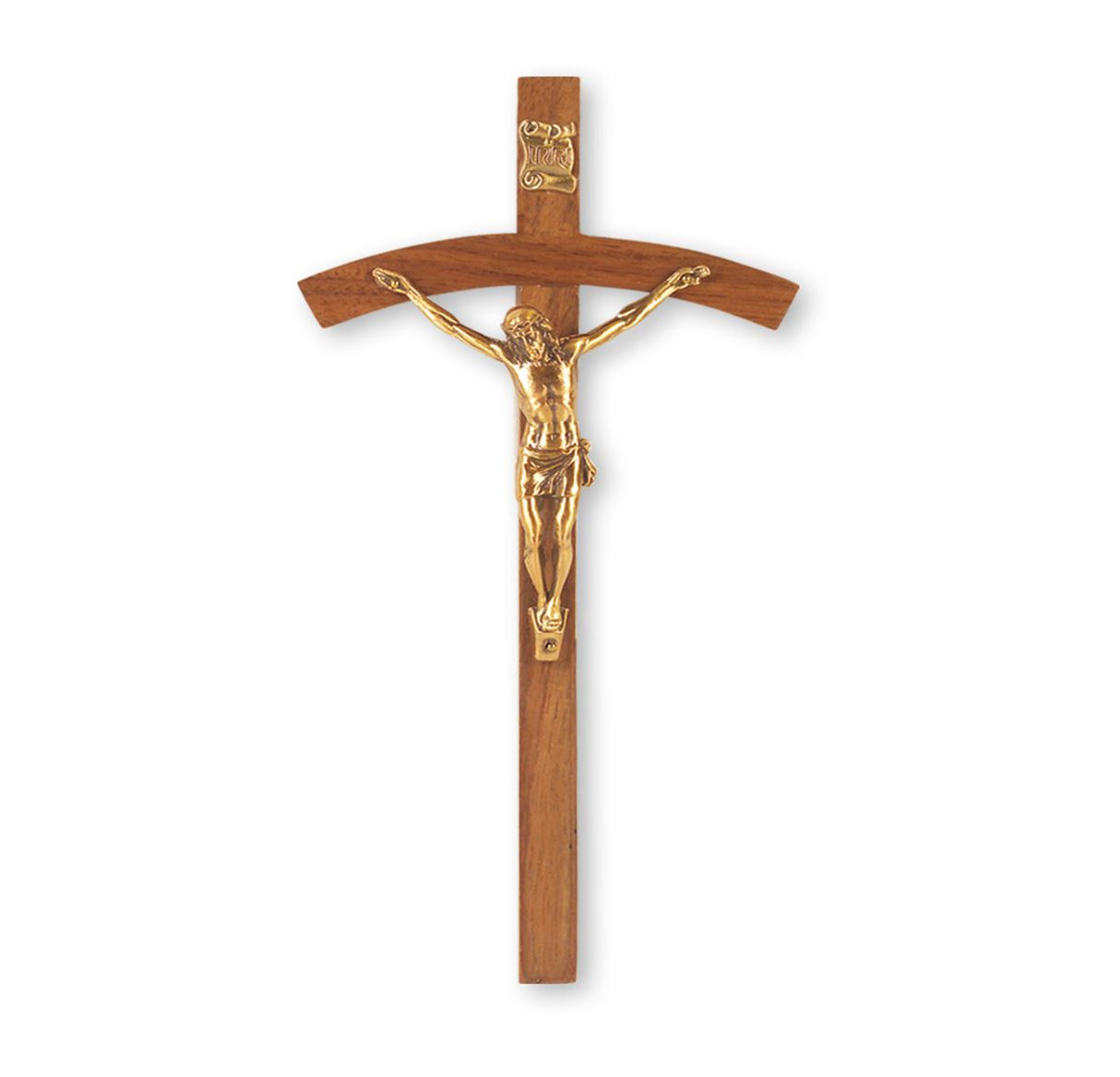 Arched Cross Walnut Wood Wall Crucifix - 8 inch