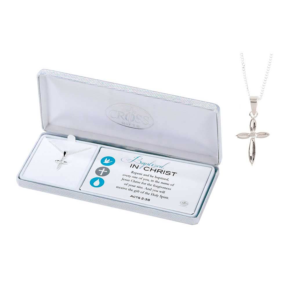 Baptized in Christ Cross Necklace, Silver Plated, 18-Inch Chain