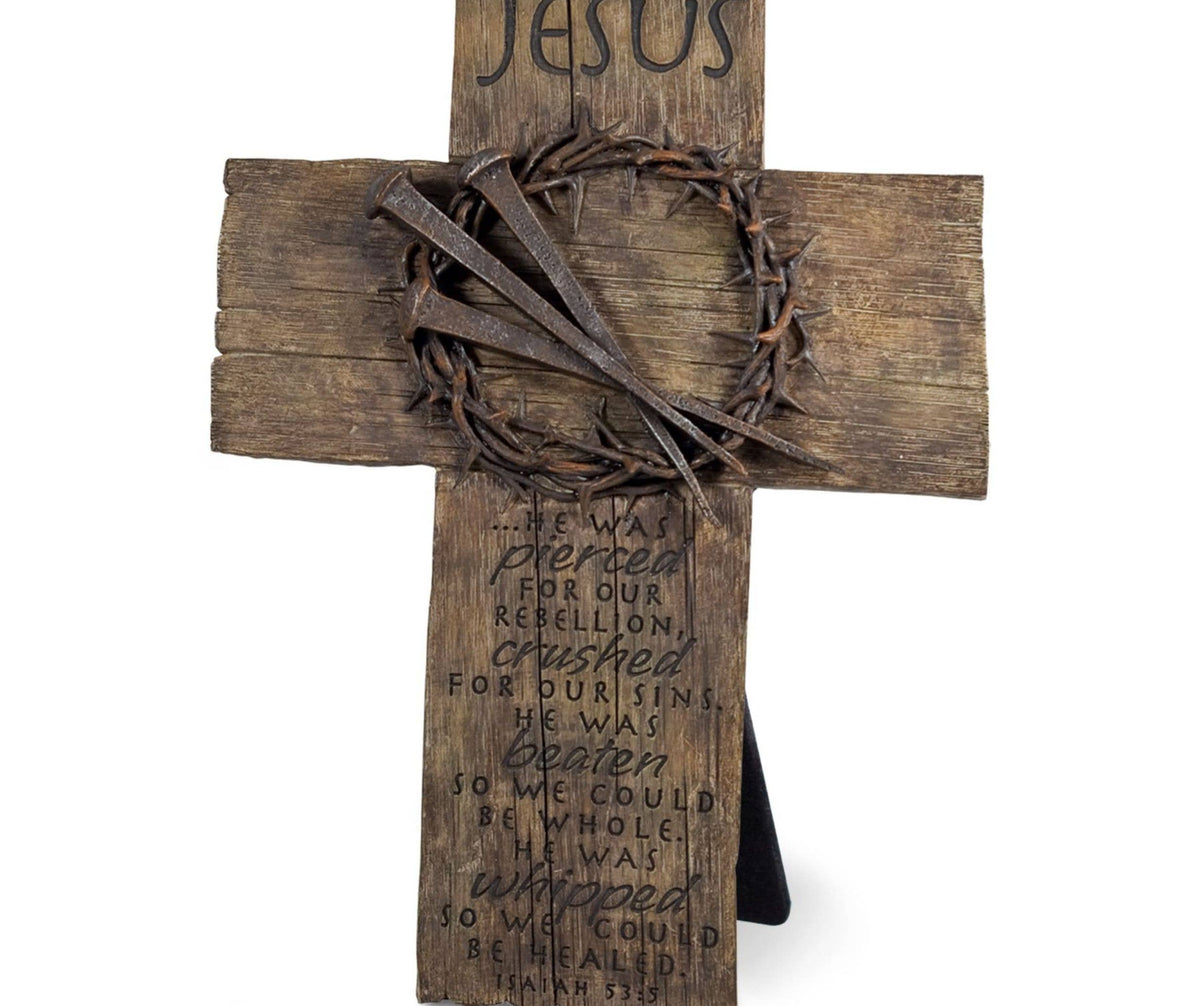 Nails and Crown of Thorns Wall Cross, Cast Stone