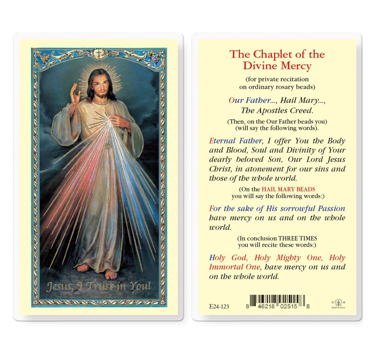 Chaplet of The Divine Mercy Laminated Prayer Card