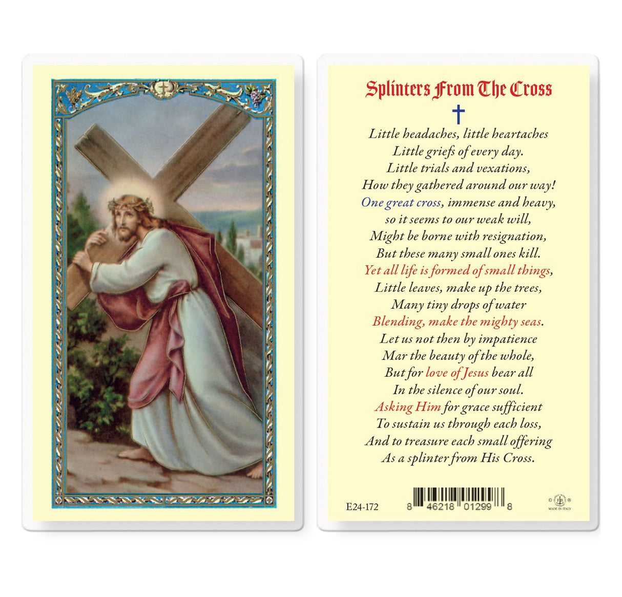 Splinters From The Cross Laminated Prayer Card