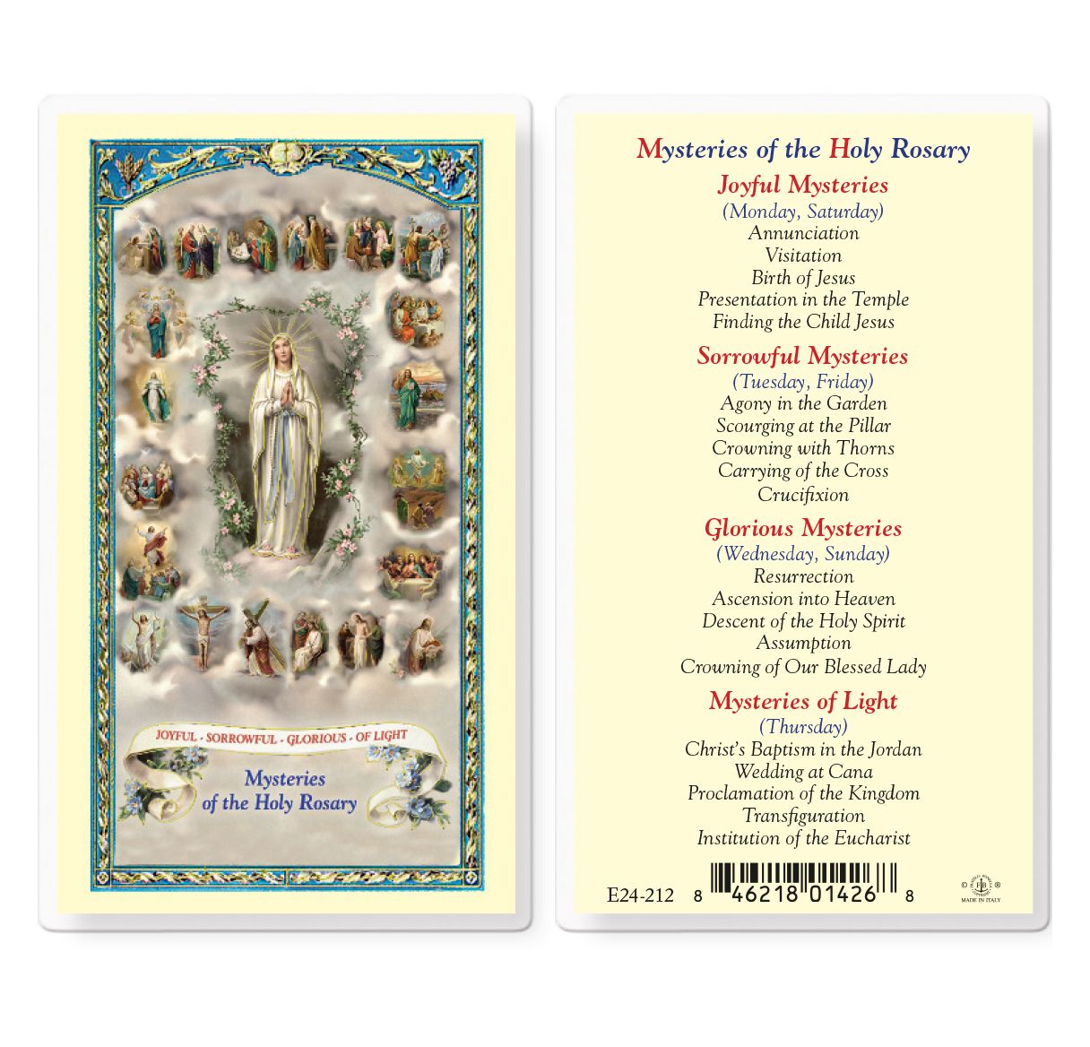 Mysteries of The Rosary Laminated Prayer Card