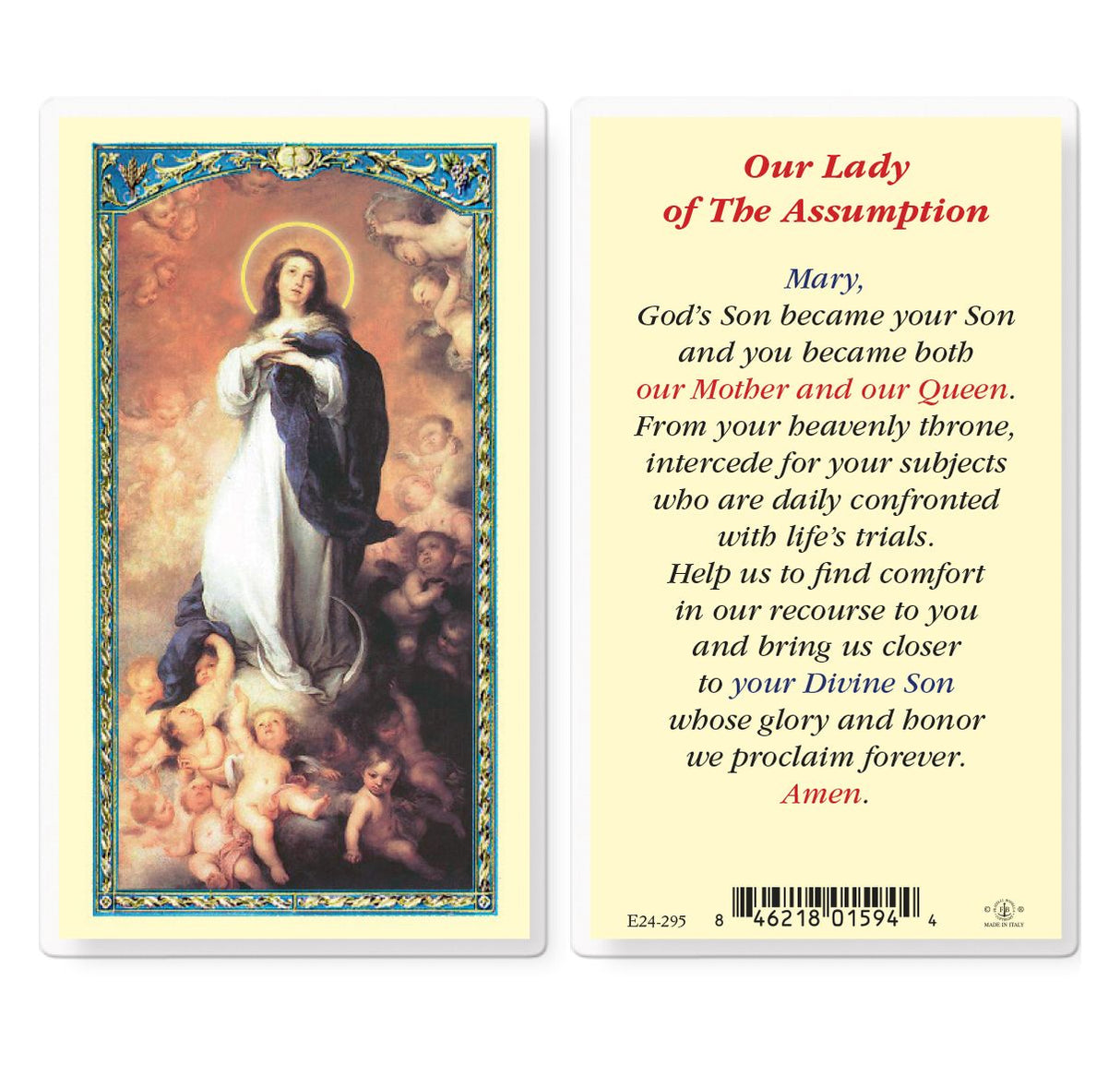 Our Lady of The Assumption Laminated Prayer Card
