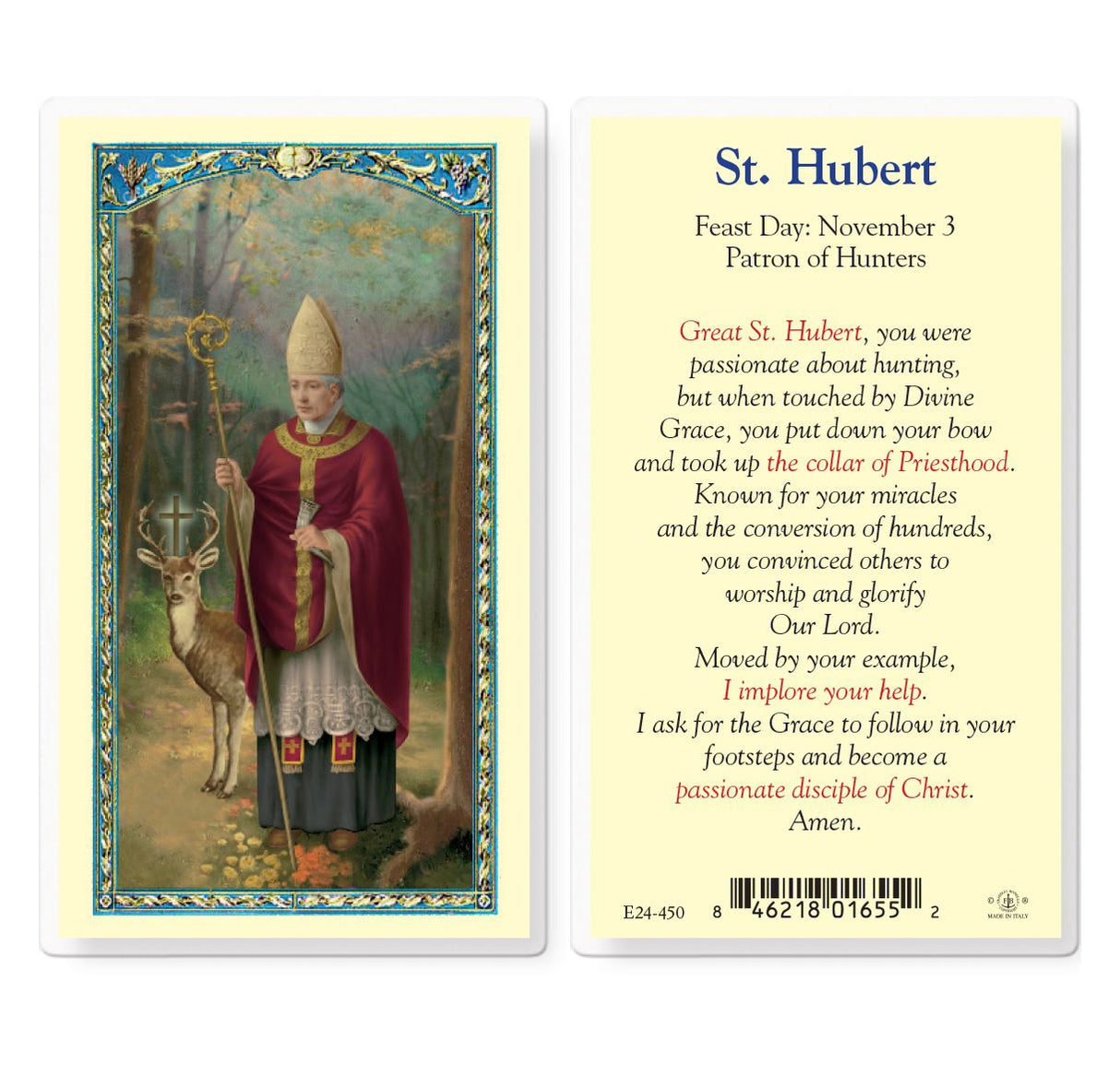 Prayer To St. Hubert Laminated Prayer Card