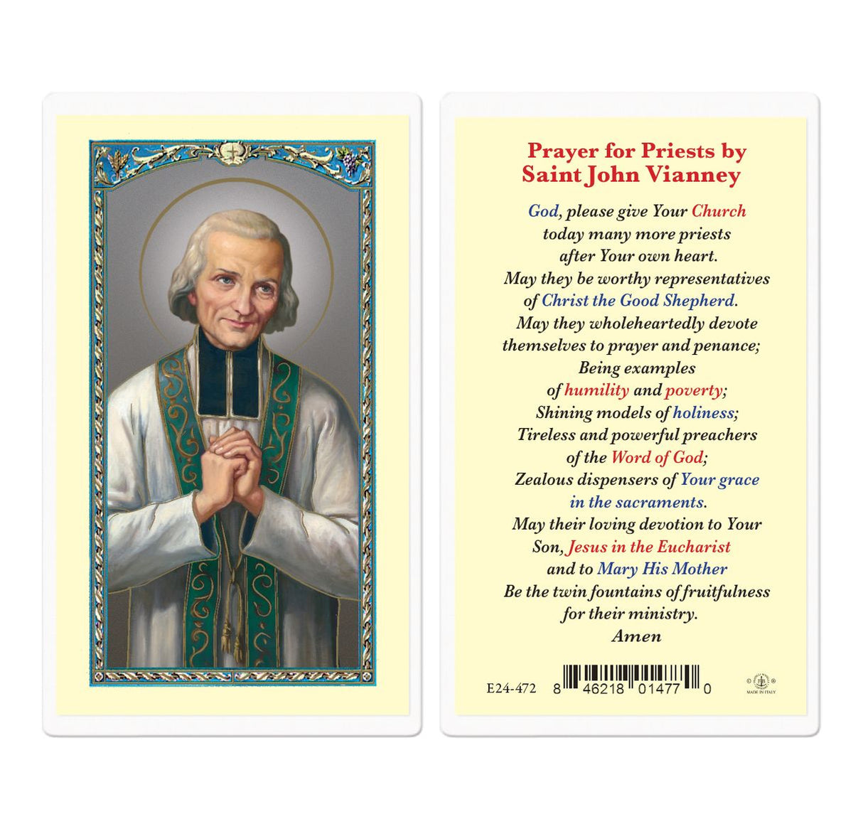 St. John Mary Vianney Biography Laminated Prayer Card