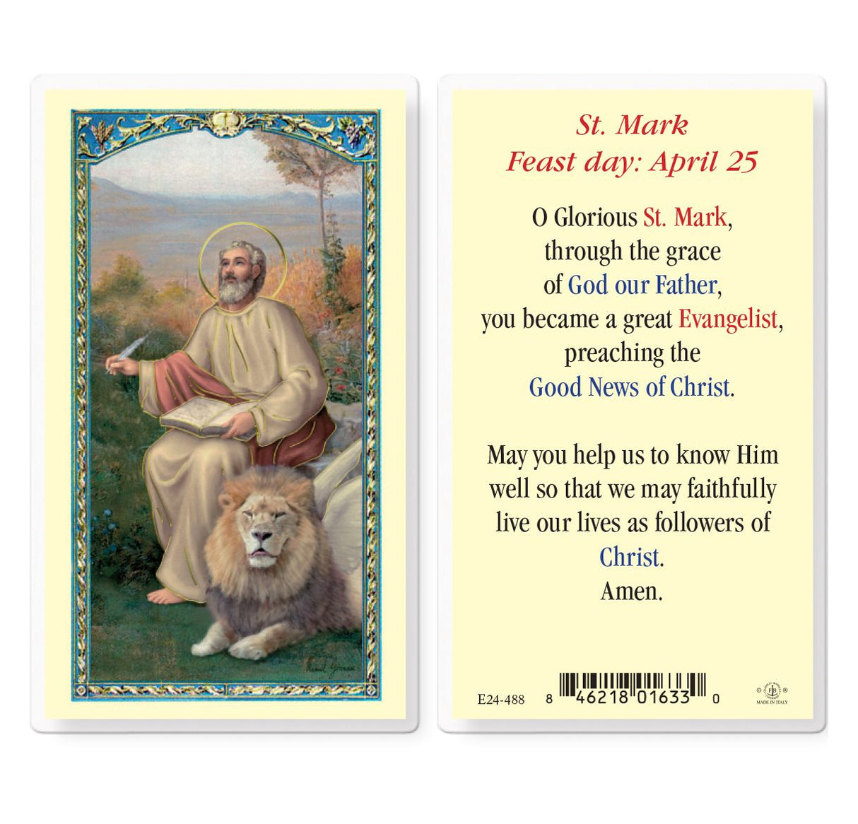 St. Mark Laminated Prayer Card
