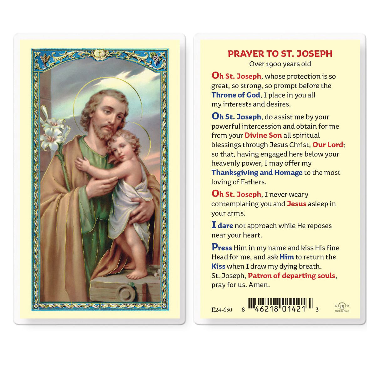St. Joseph Laminated Prayer Card
