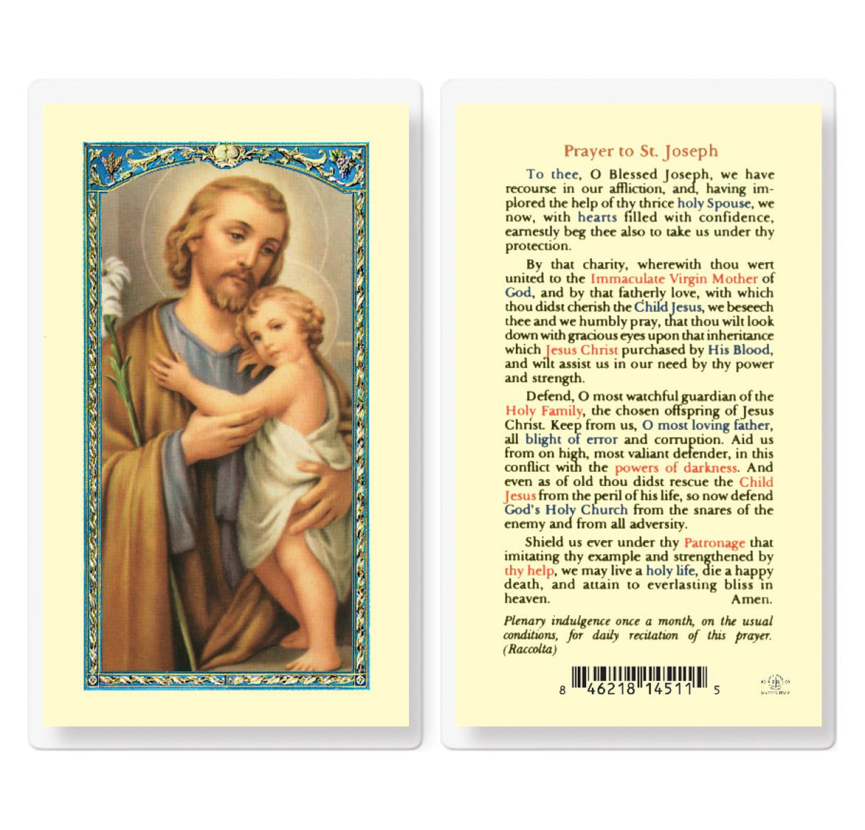Prayer to St. Joseph Laminated Prayer Card | Catholic Devotional
