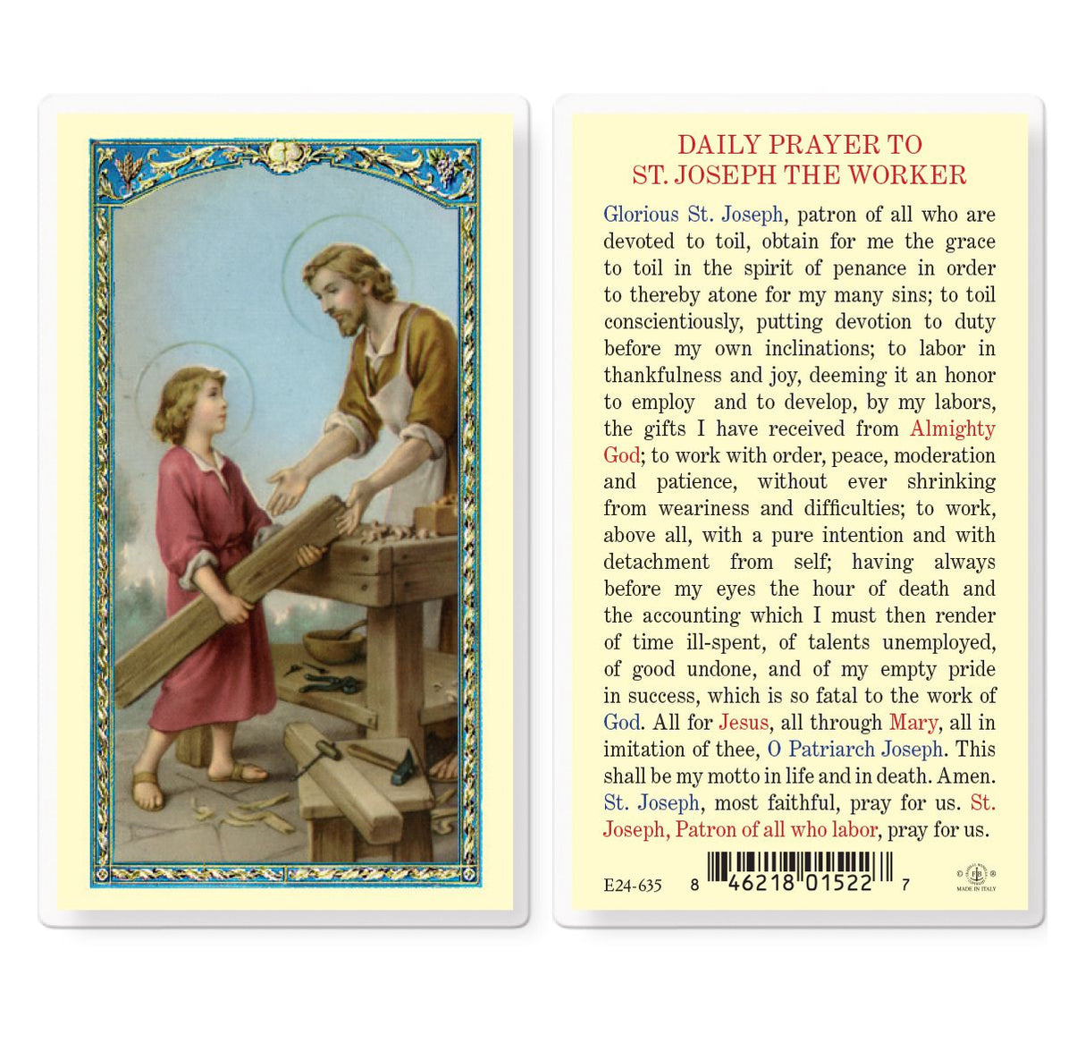 Daily Prayer to St. Joseph Laminated Prayer Card – Fratelli Bonella Art (Italy)