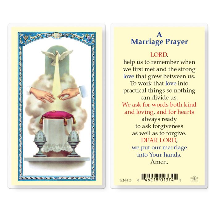 Marriage Prayer Wedding Symbol Laminated Prayer Card