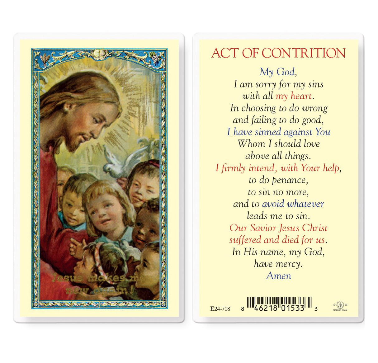 Act of Contrition Christ Kids Laminated Prayer Card