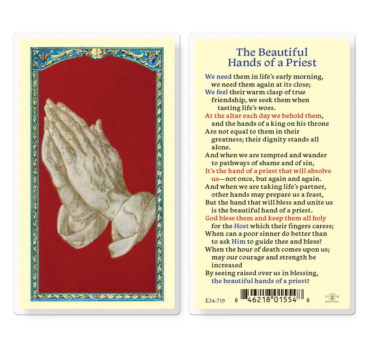Beautiful Hands of A Priest Laminated Prayer Card