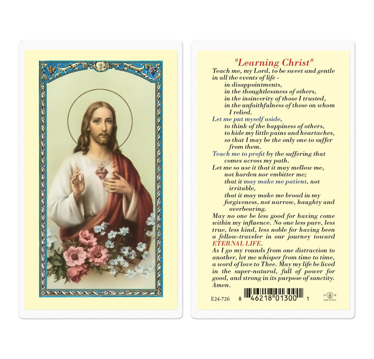 Learning Christ Sacred Heart of Jesus Laminated Prayer Card
