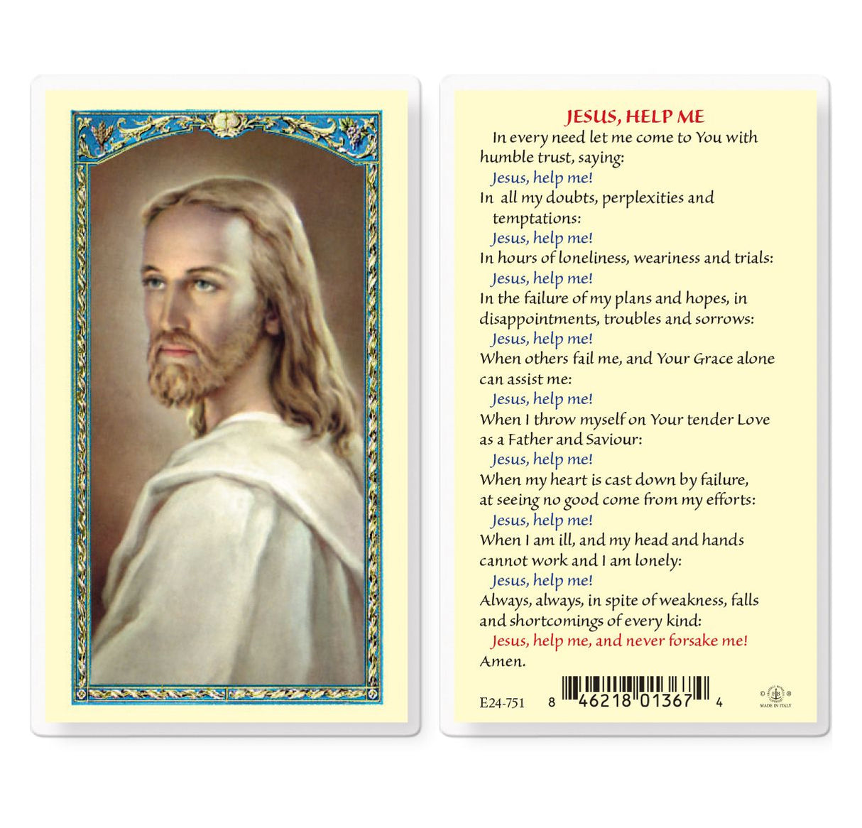 Jesus Help Me Laminated Prayer Card