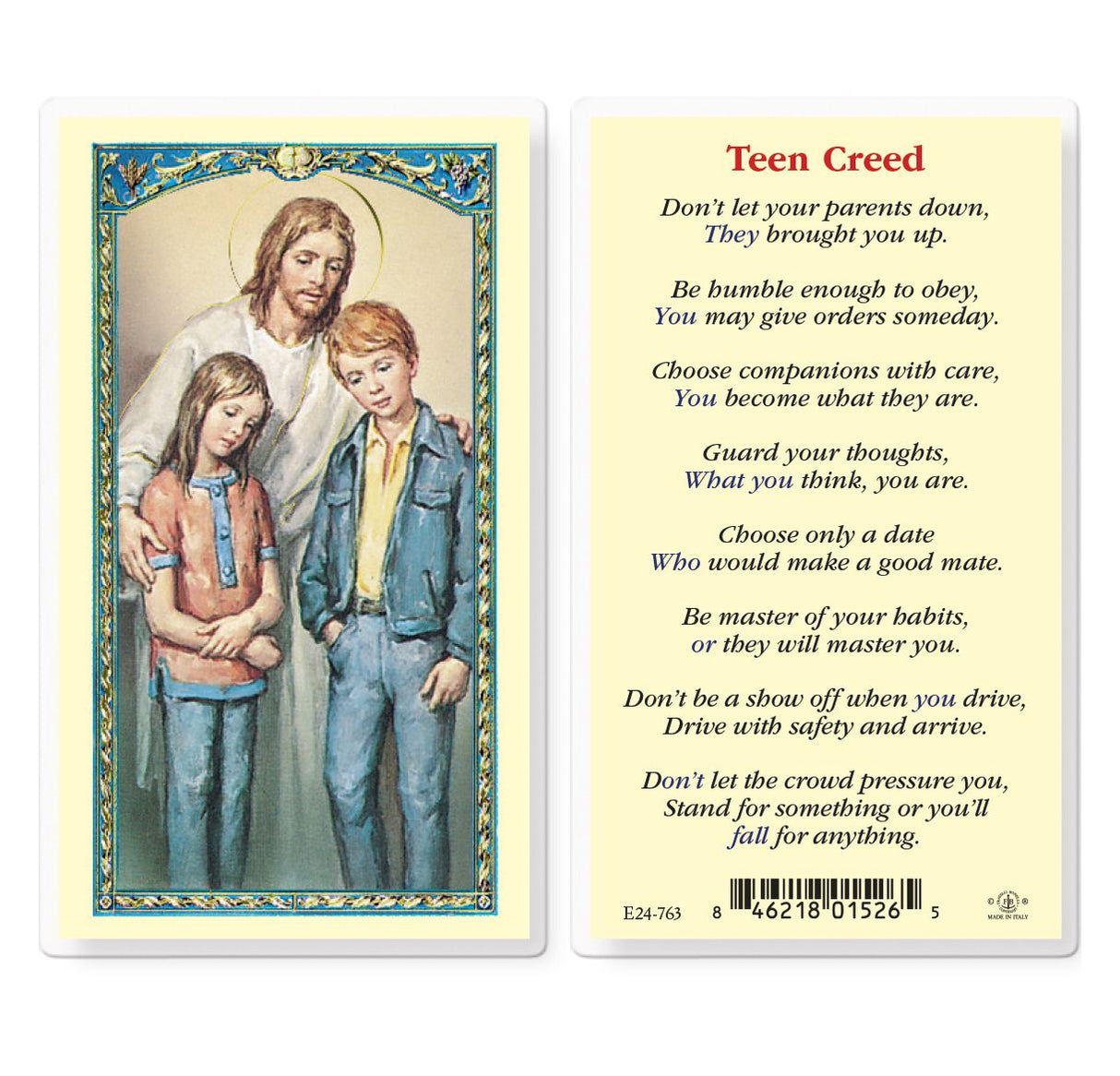 Teen Creed Christ Comforter Laminated Prayer Card