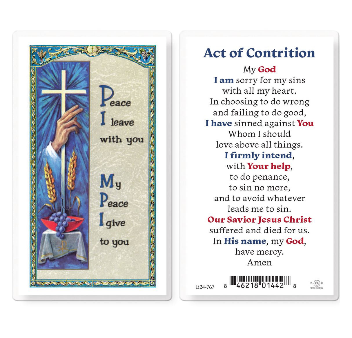 Act of Contrition Laminated Prayer Card