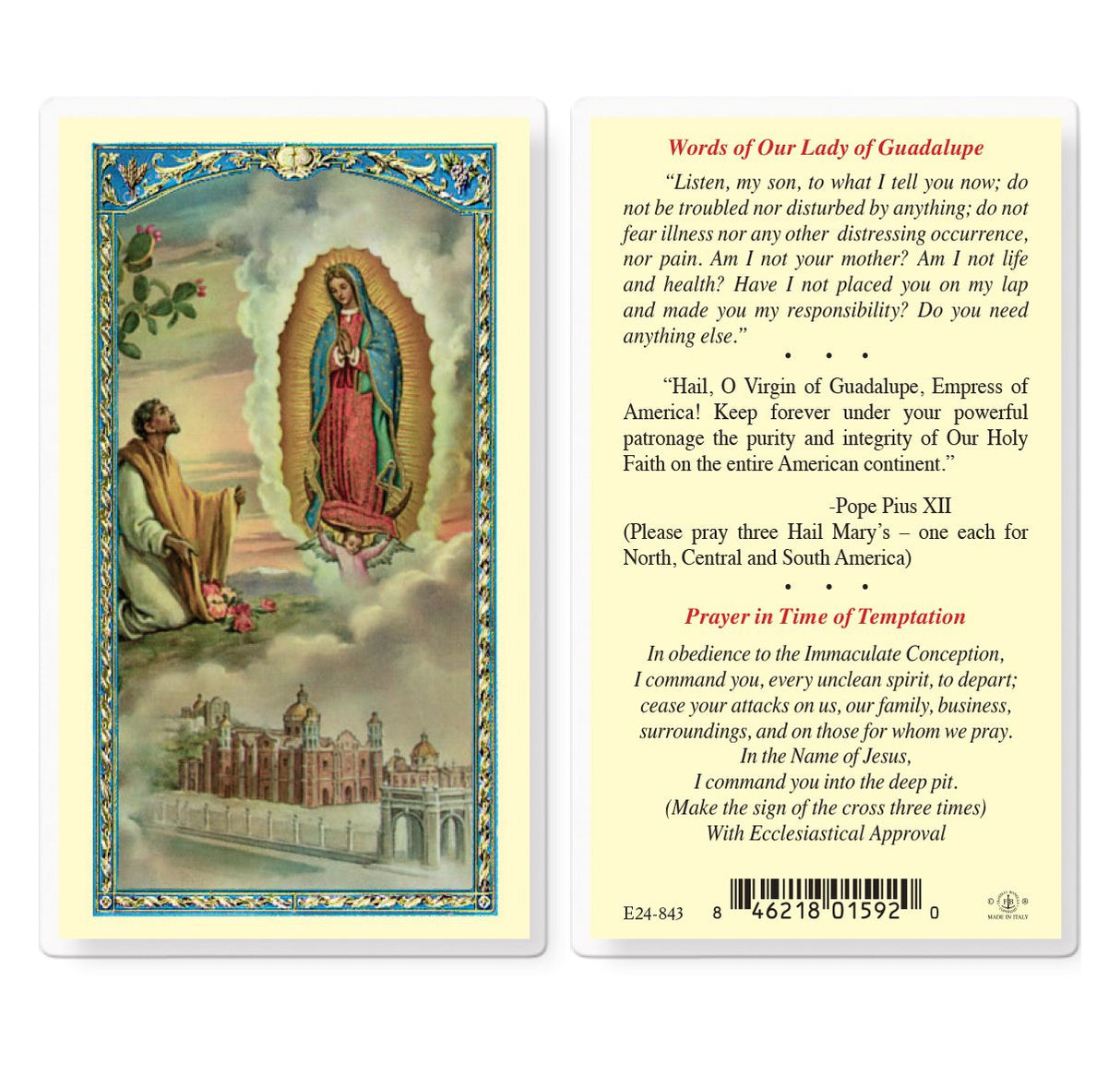 Words of Our Lady of Guadalupe Laminated Prayer Card