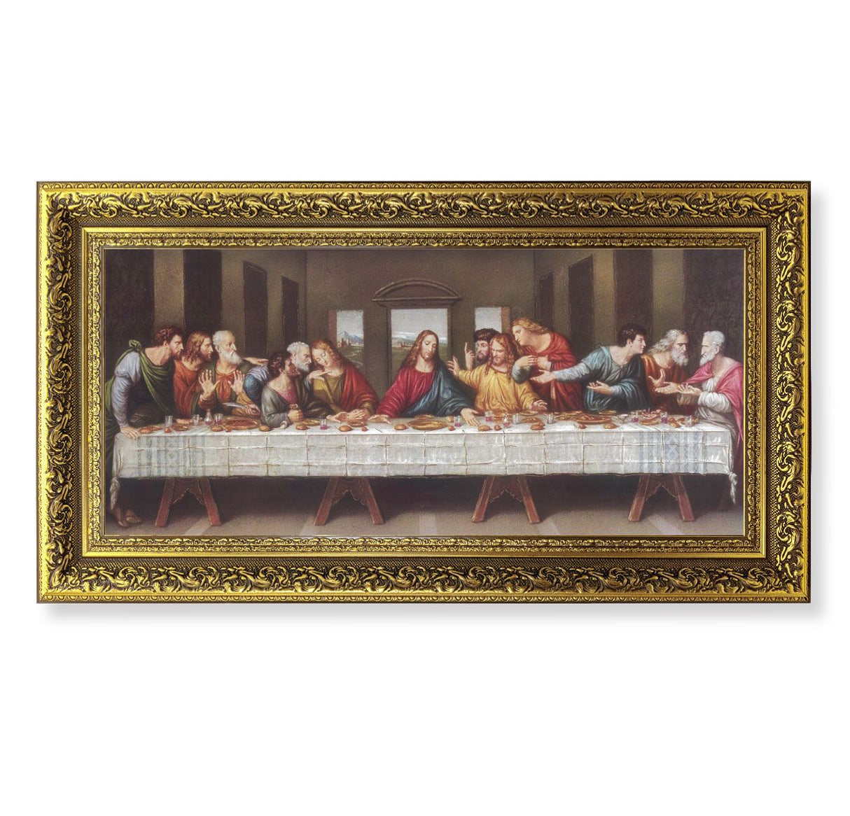 Davinci Last Supper Print in Ornate Gold-Leaf Frame - 2 Sizes