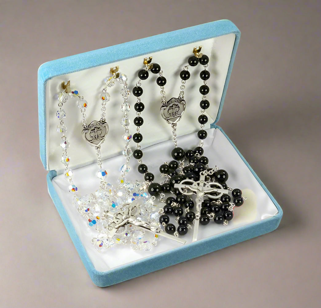 Lasso Wedding Crystal and Onyx Rosary Set