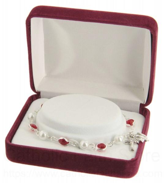 Confirmation Bracelet with Red Austrian and Pearl Beads
