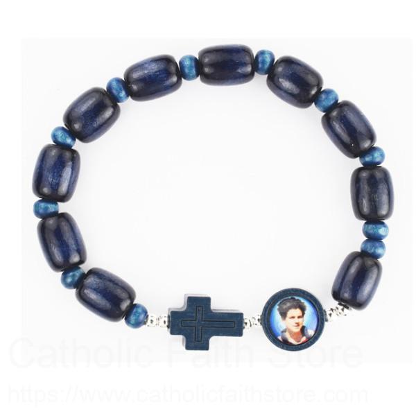 Carlo Acutis Blue Wood Rosary Bracelet