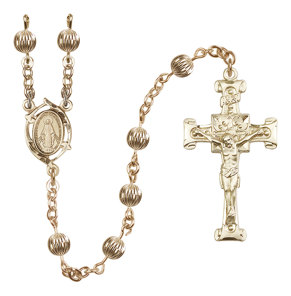Miraculous Medal Leaf Heirloom Rosary, 6mm Corrugated Beads