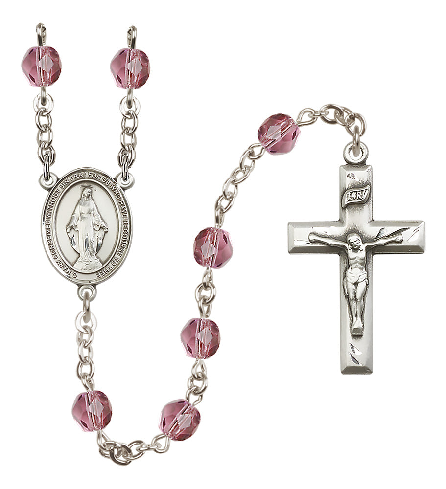 Miraculous birthstone rosary with 6mm fire polished beads and pewter Miraculous Medal center