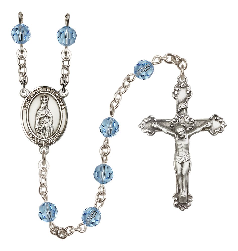 Our Lady of Fatima Sterling Silver Rosary, 6mm Austrian Crystal
